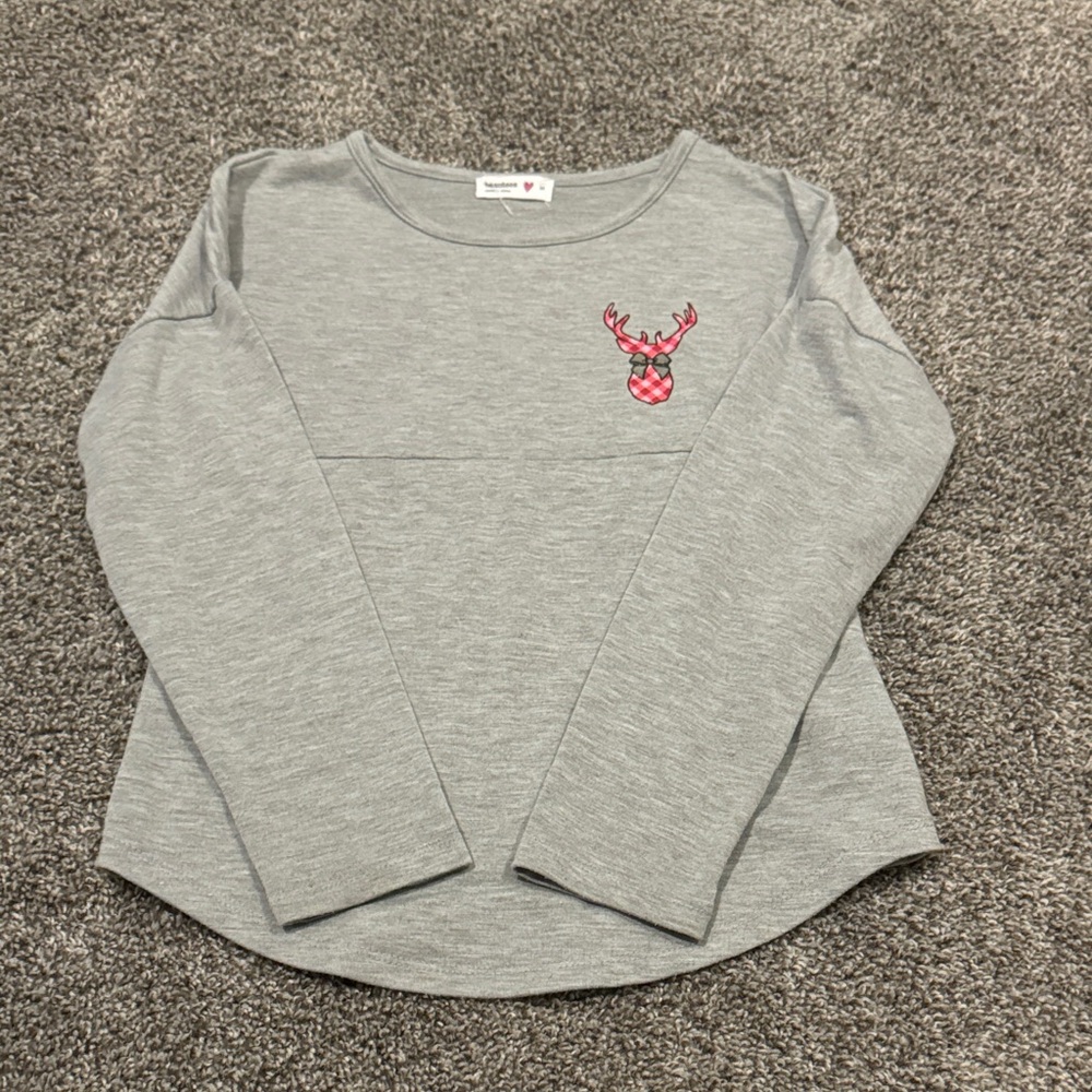 Cat & Jack Gray Long Sleeve Shirt with Pink Deer
